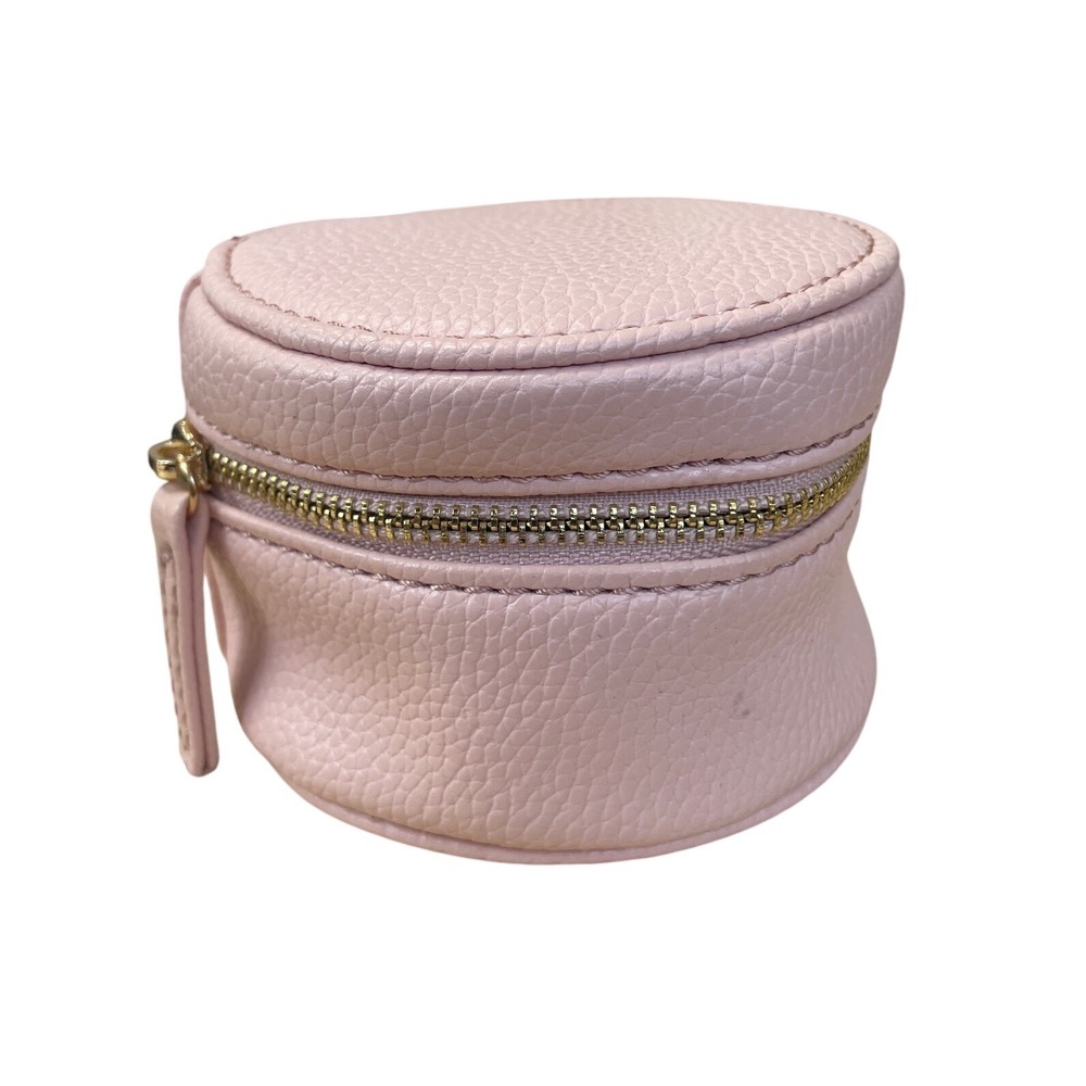 Kohl's Jewelry Travel Case Round Zip Closure Pink Faux Leather Storage Organizer